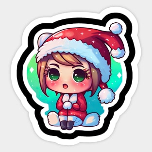 Cute Adorable Kawaii Chibi Girl Dressed in Santa Claus Outfit Sticker